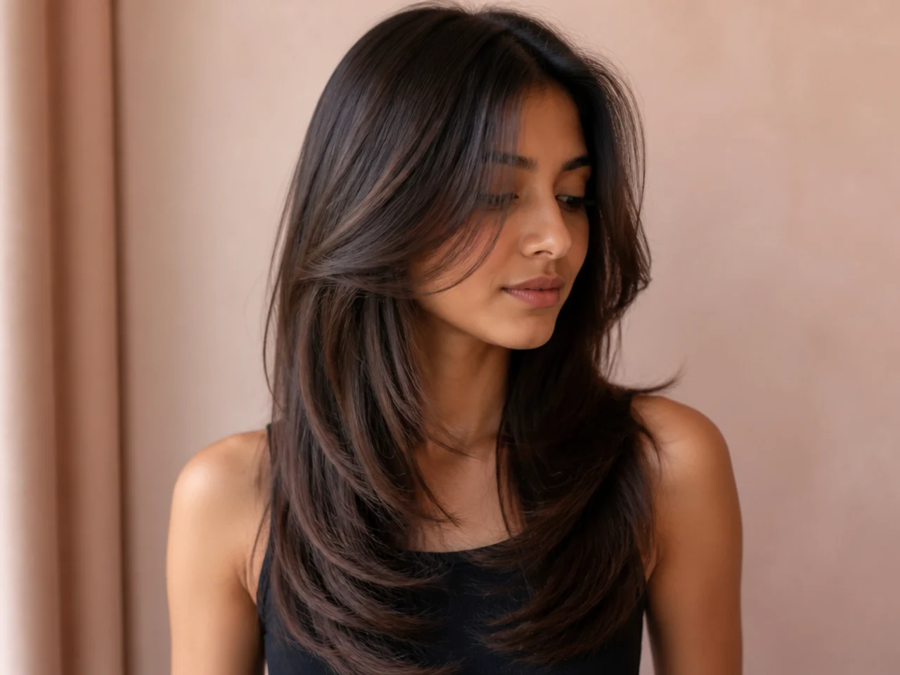 A butterfly haircut on straight long hair
