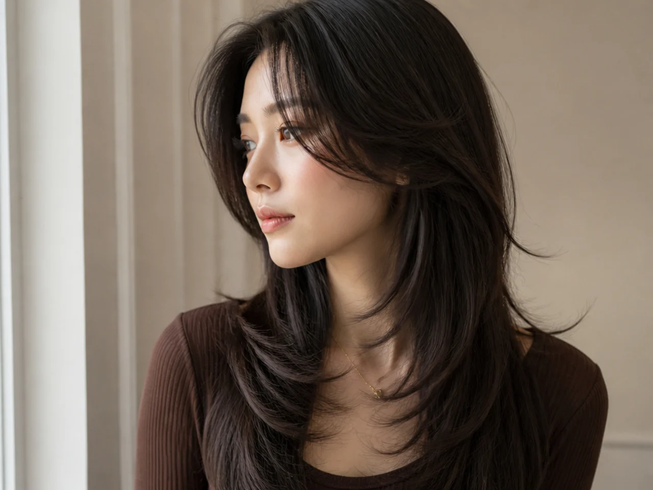 A Korean style layered butterfly haircut