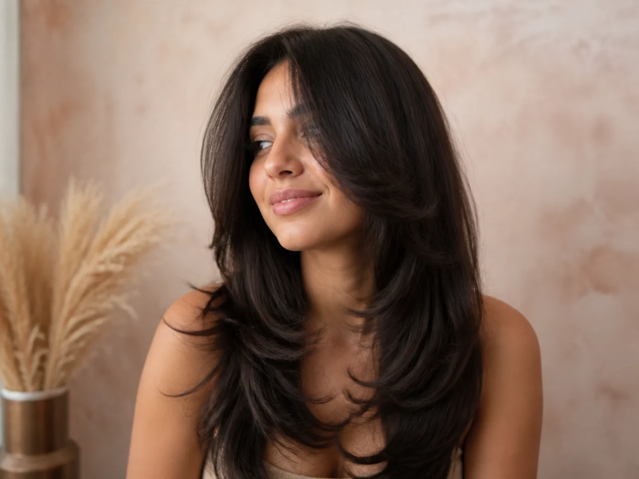 A butterfly haircut without a fringe