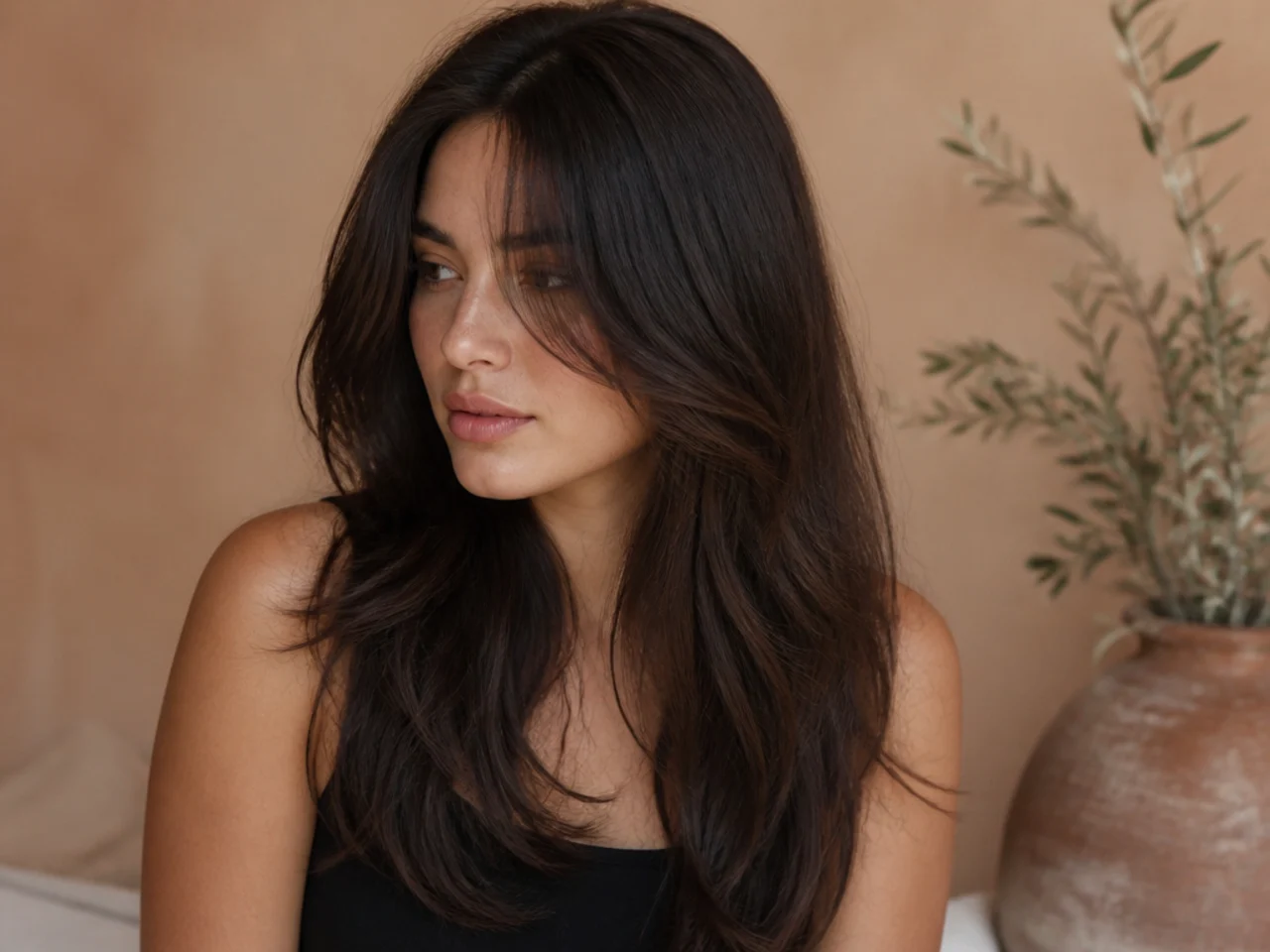 Long hair with gently blended layers and no visible step between lengths