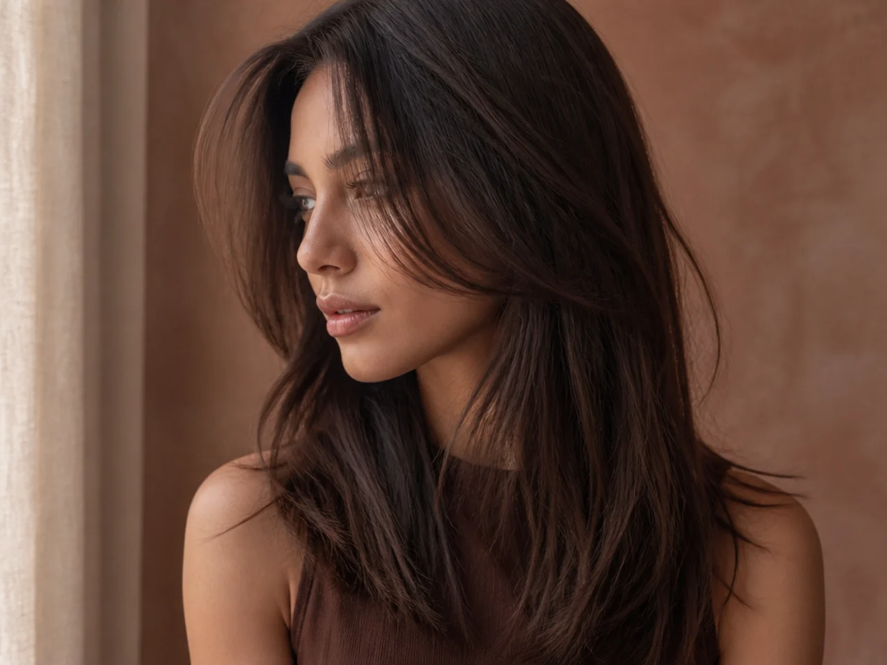 Softly point cut ends on long layered hair with a broken edge