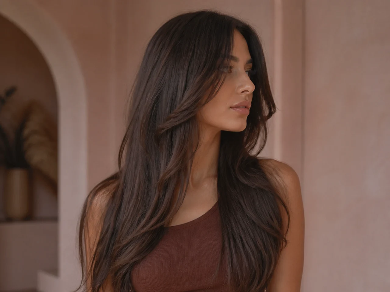 Very short face framing layers beginning at mouth height over long hair