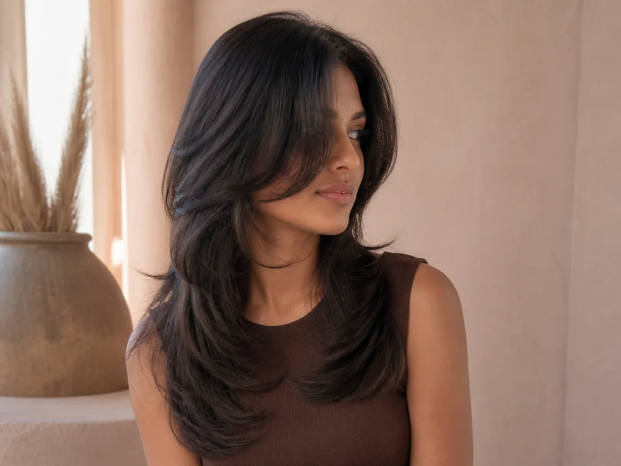 A medium butterfly haircut on straight hair