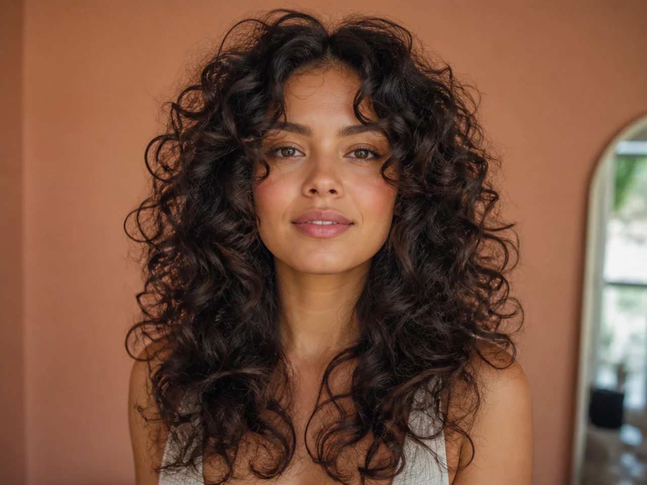 A medium butterfly haircut on curly hair