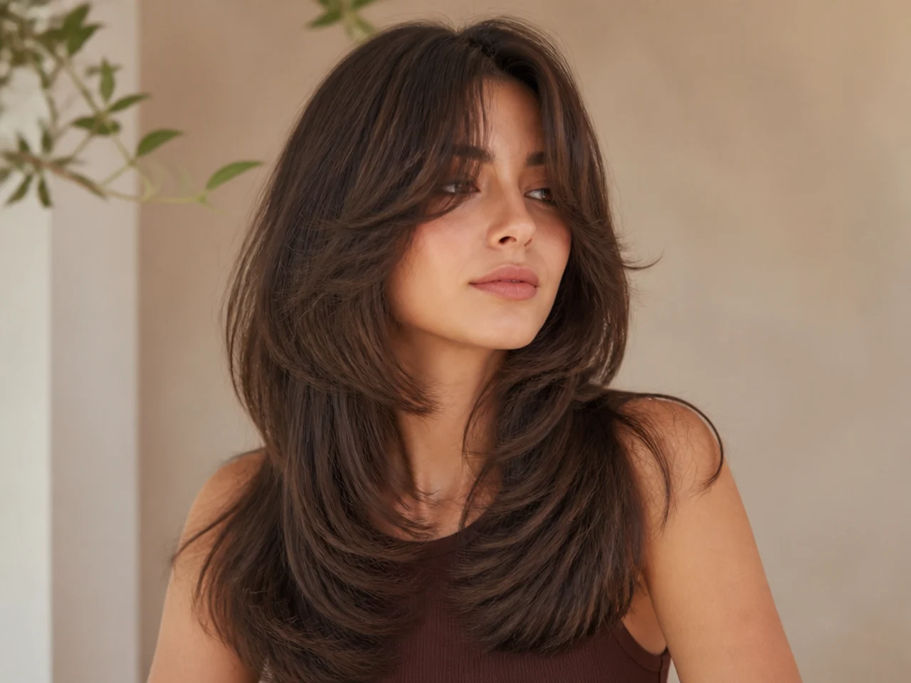 A butterfly haircut with layers cut inside the shape