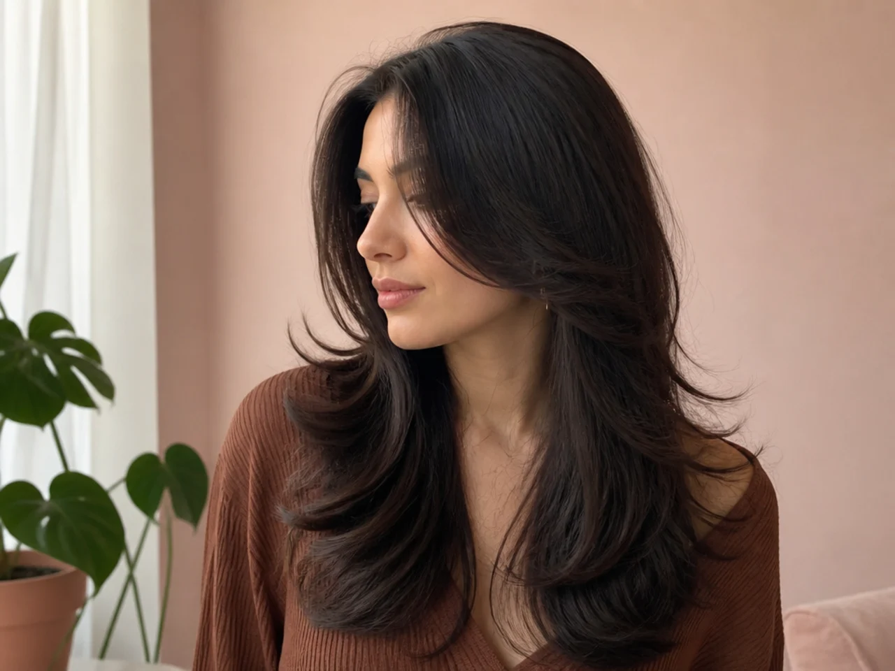A medium butterfly haircut on fine hair