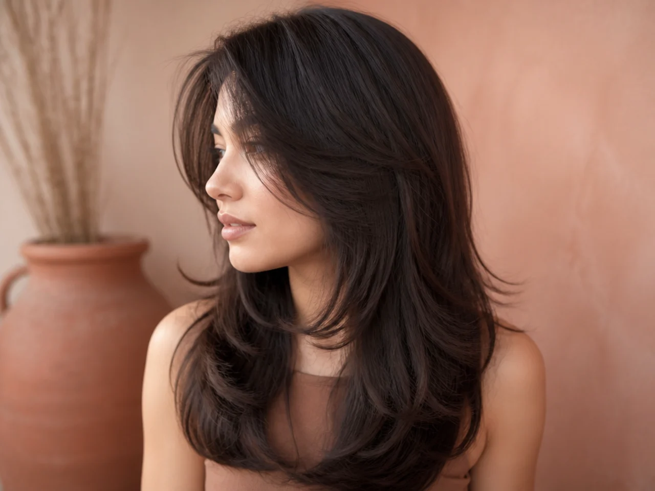 A butterfly haircut with the tiers blended flat