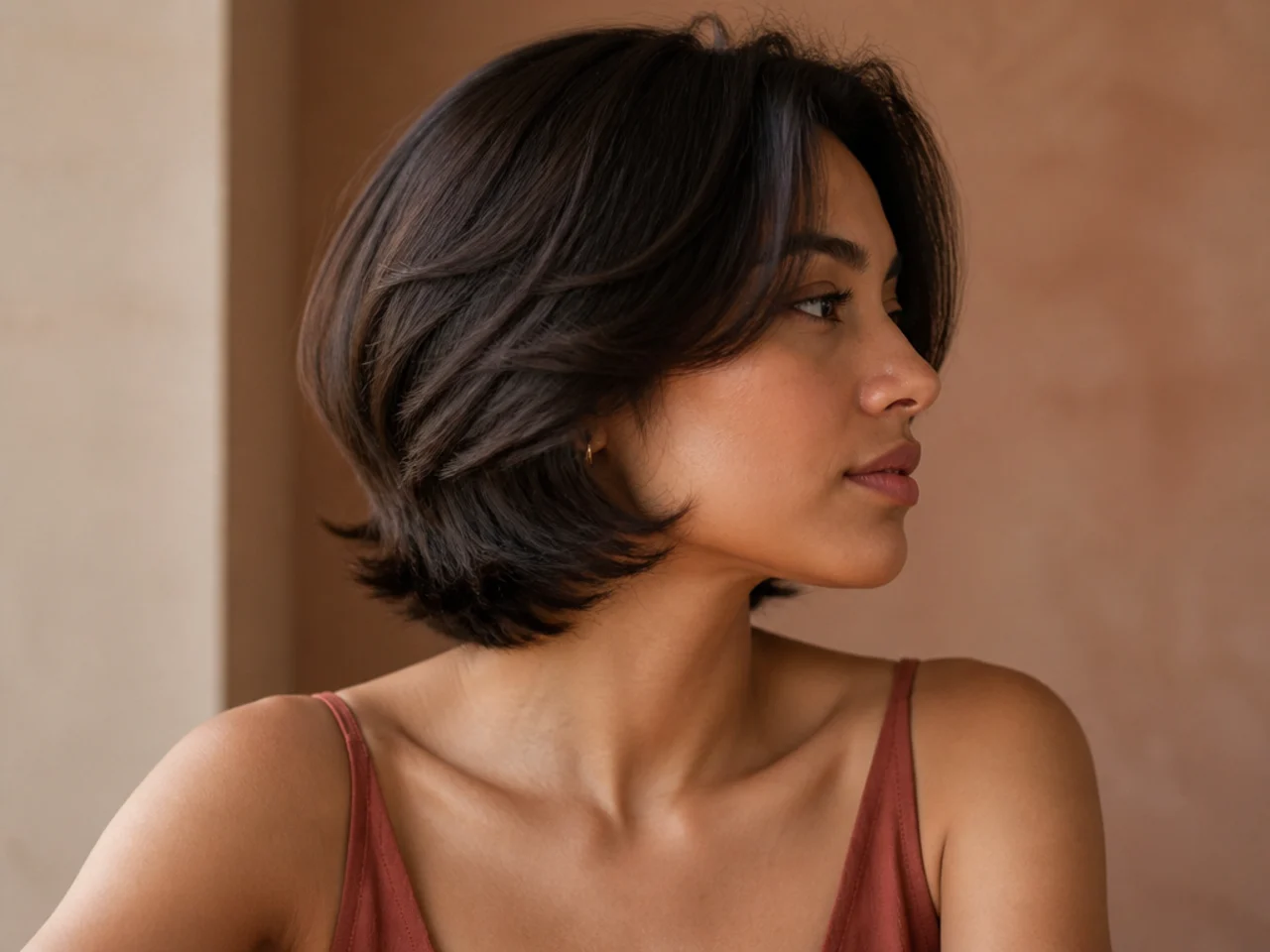 A short butterfly cut with layers hidden under the surface