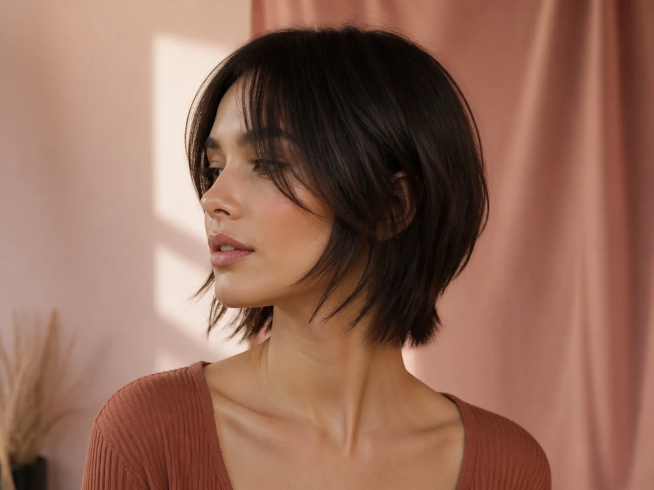 A straight fine haired short butterfly cut