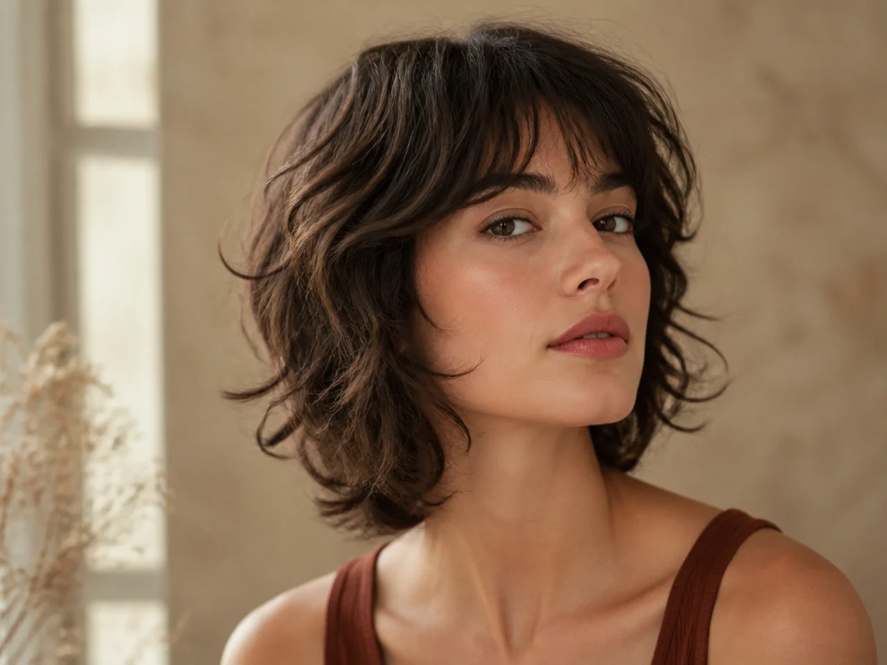 A wavy fine haired short butterfly cut