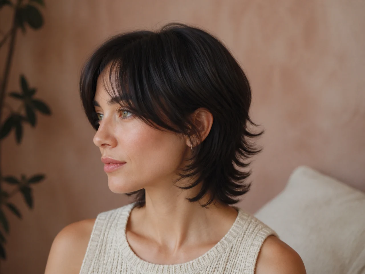 An air dried short butterfly cut on fine hair