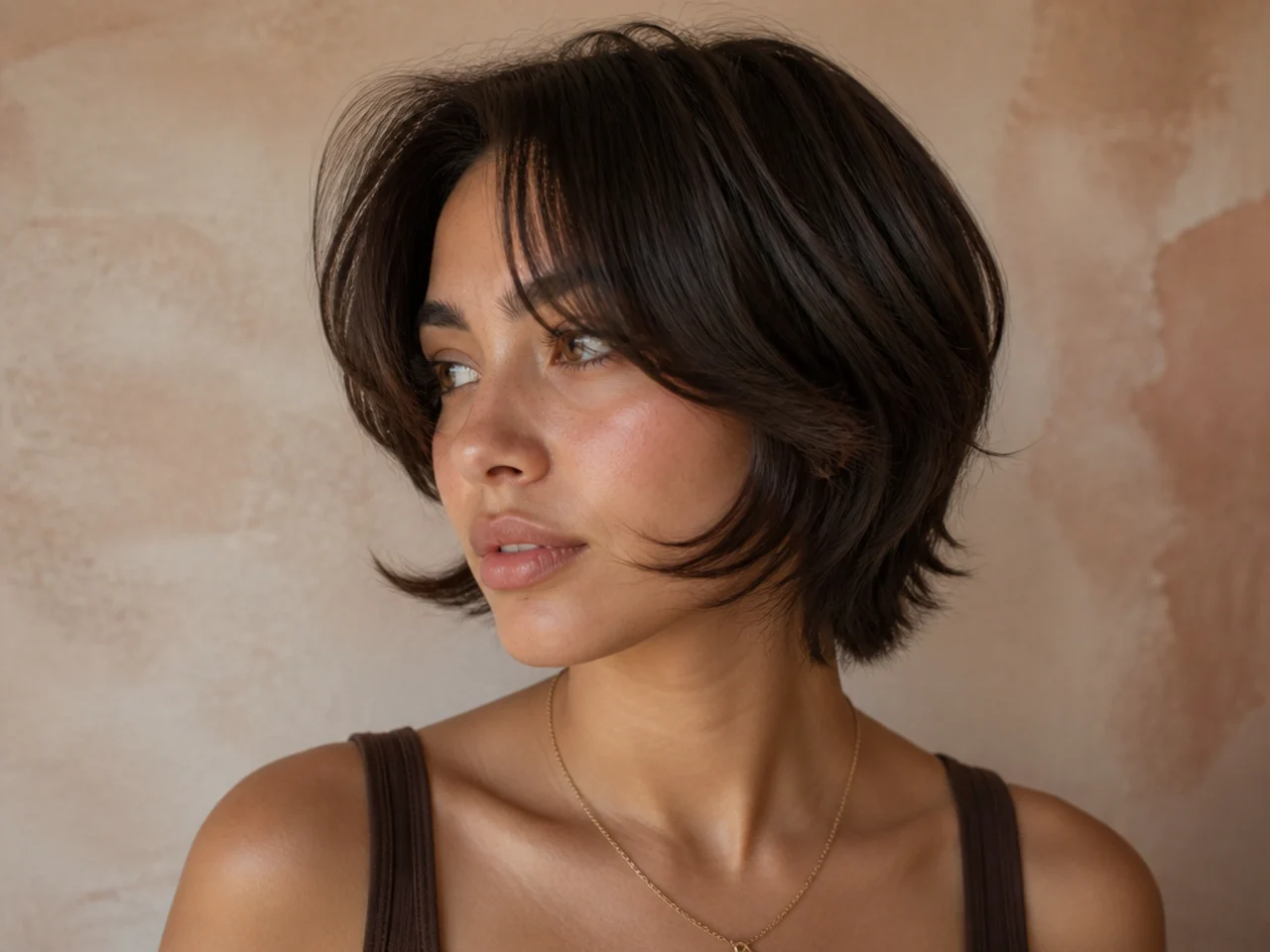 A short butterfly cut with wings ending at the cheekbone