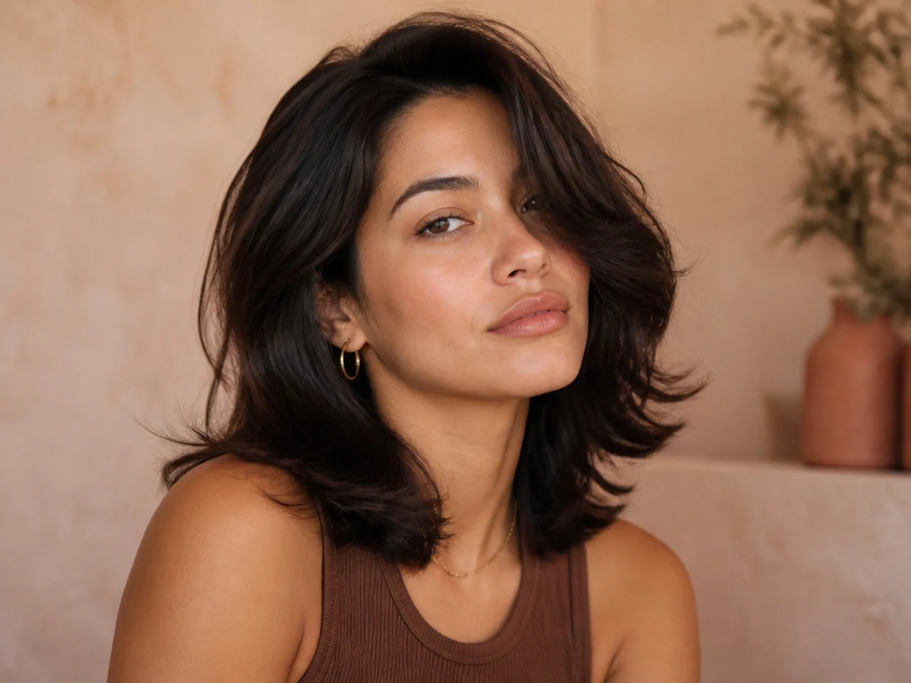 A short butterfly cut with a deep side part