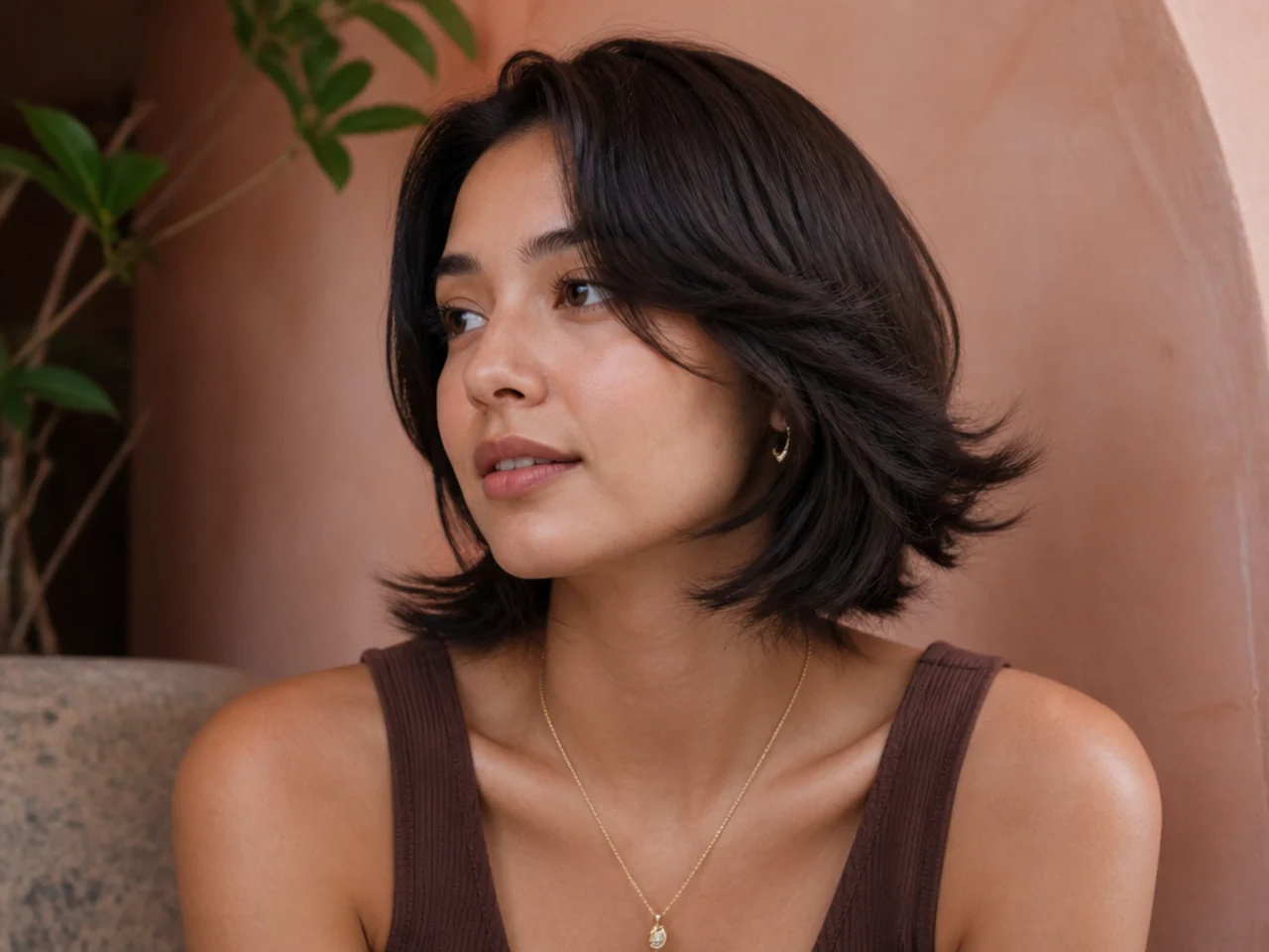 A short butterfly cut with flicked out ends