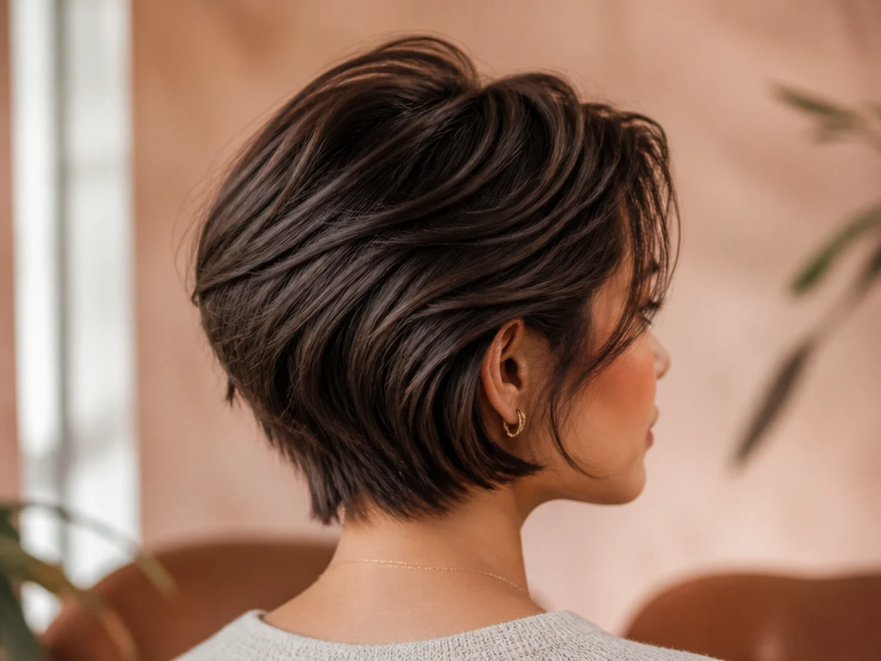 Root lift at the back crown of a short butterfly cut