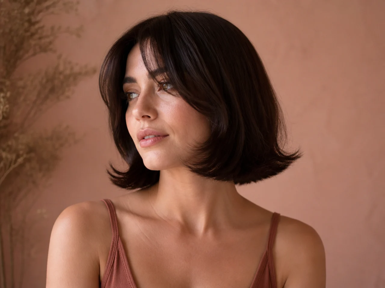 A short butterfly cut with a blunt bottom line