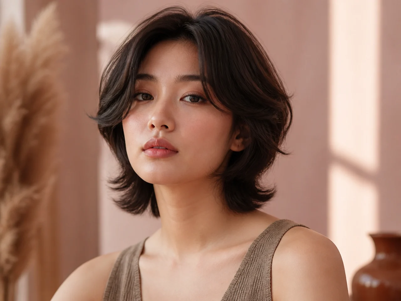 A short butterfly cut with a rounded perimeter