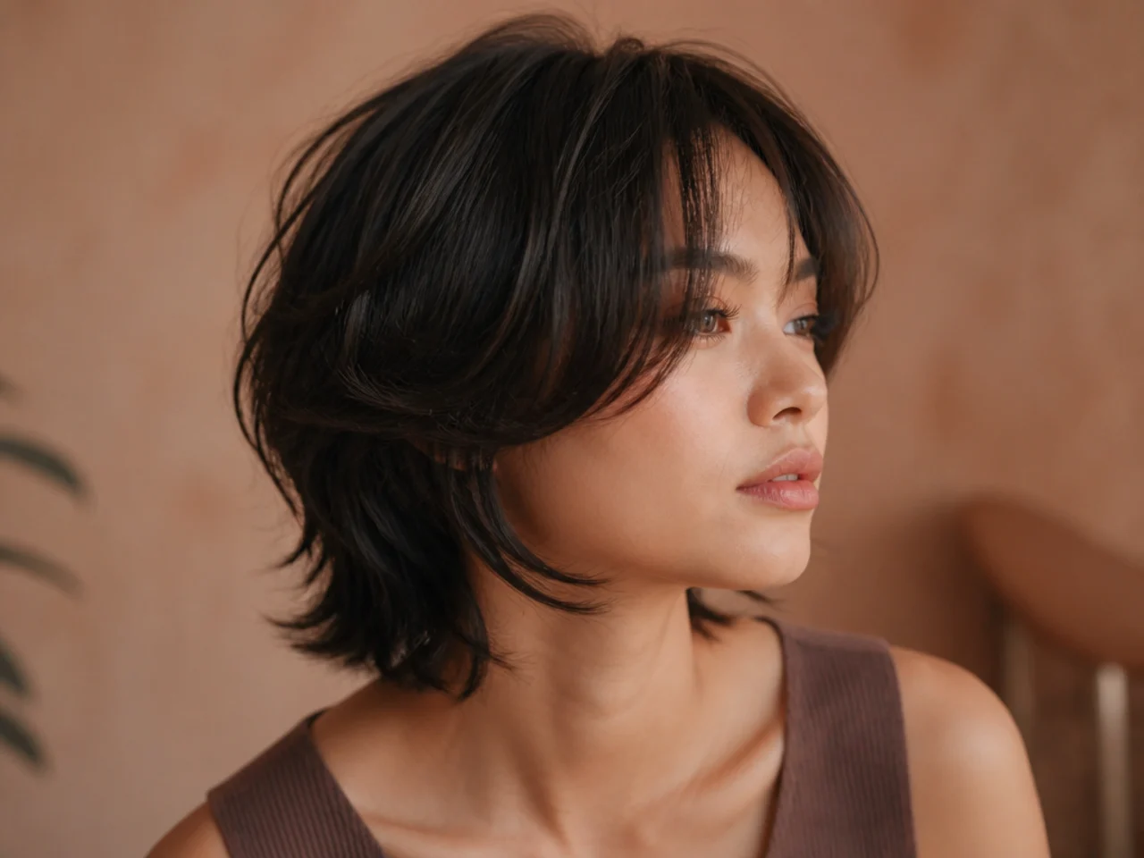 A short butterfly cut with cropped crown layers