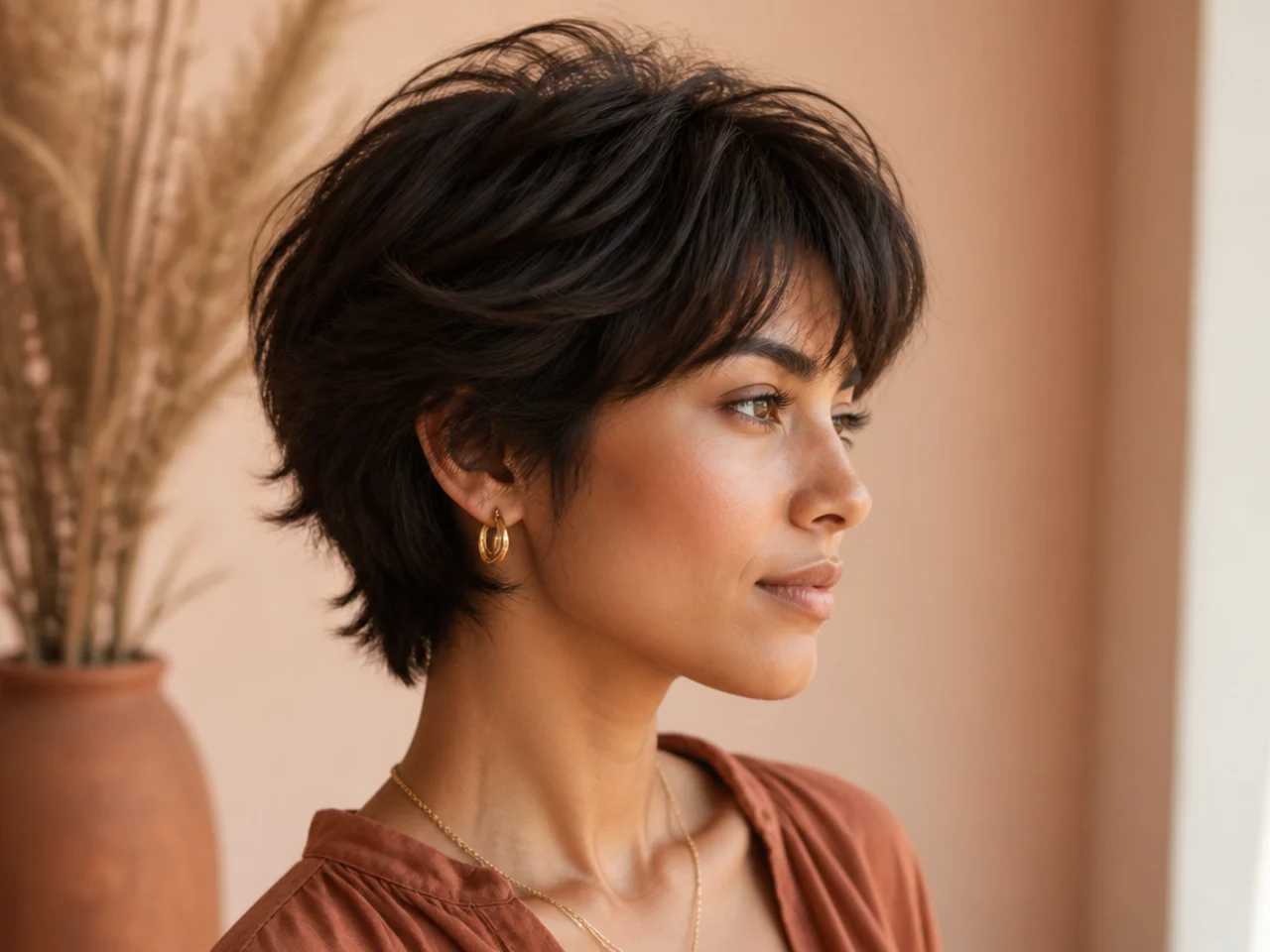 Two tier layering lifting the crown on a short cut