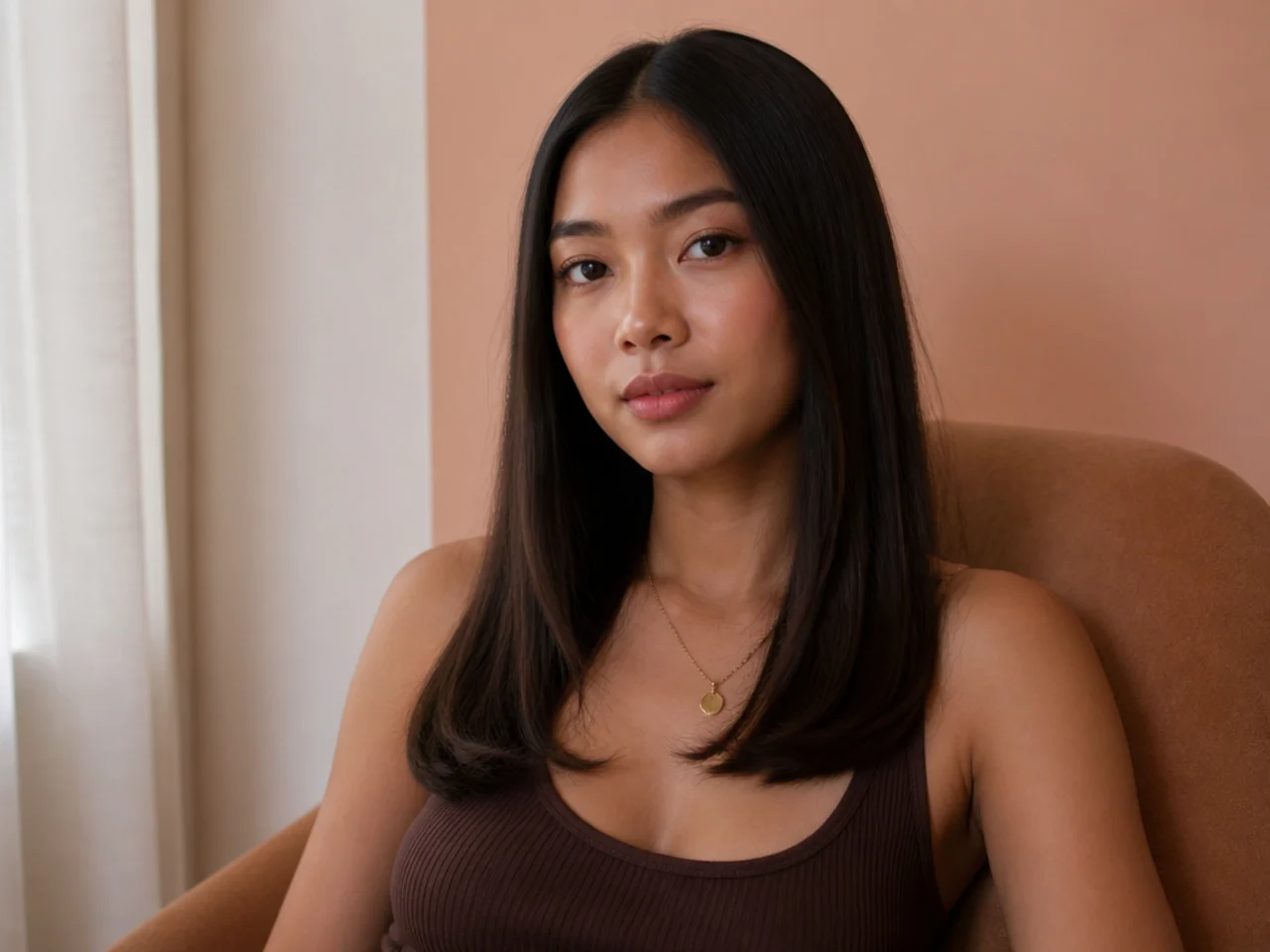 Straight hair with only the final inch of the front sections kicked outward