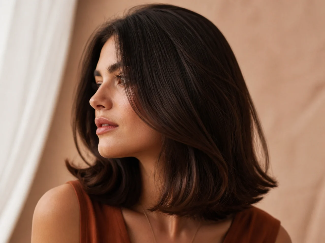 Shoulder length hair with movement through the mid lengths and no visible layer line