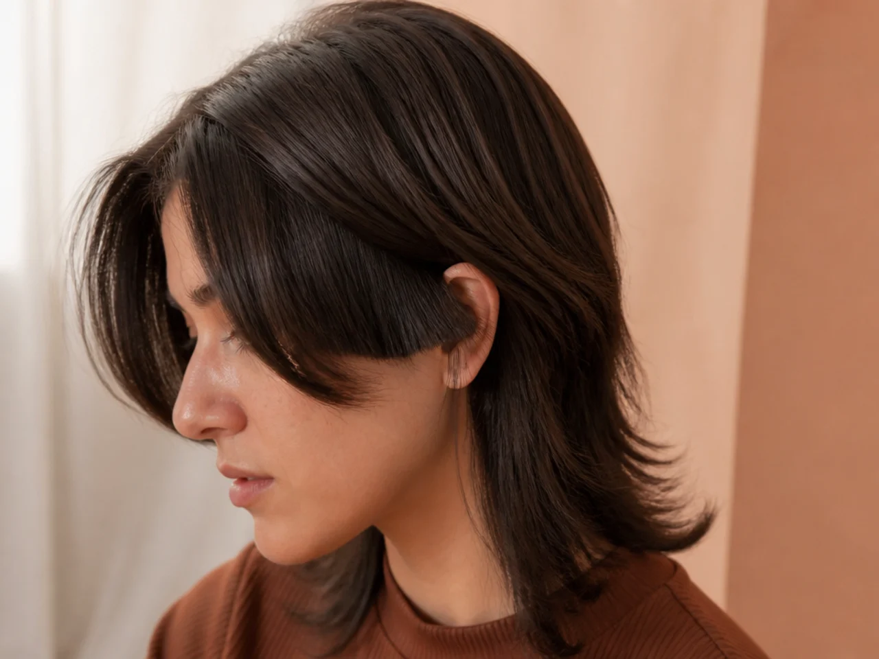 A stepped layer line sitting too high on the side of the head with a visible ledge