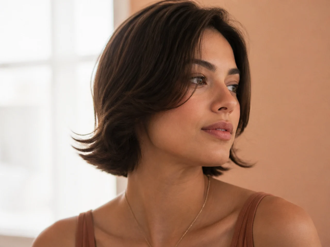 Short front layers flicked away from the face with a clear outward bend