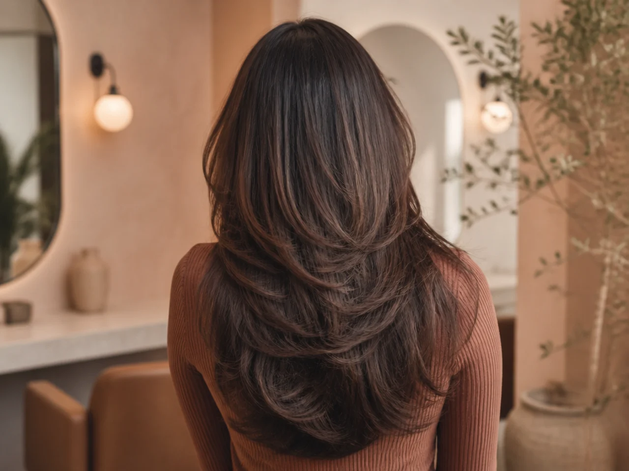Back view of a butterfly cut with stacked graduated layers building height