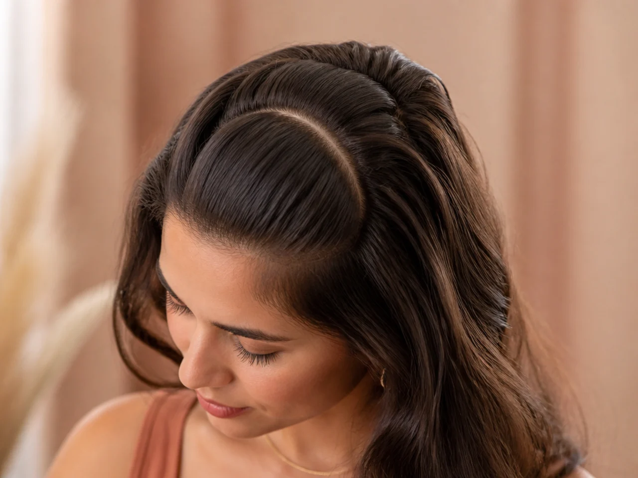 A horseshoe shaped parting lifted from the front hairline back to the crown