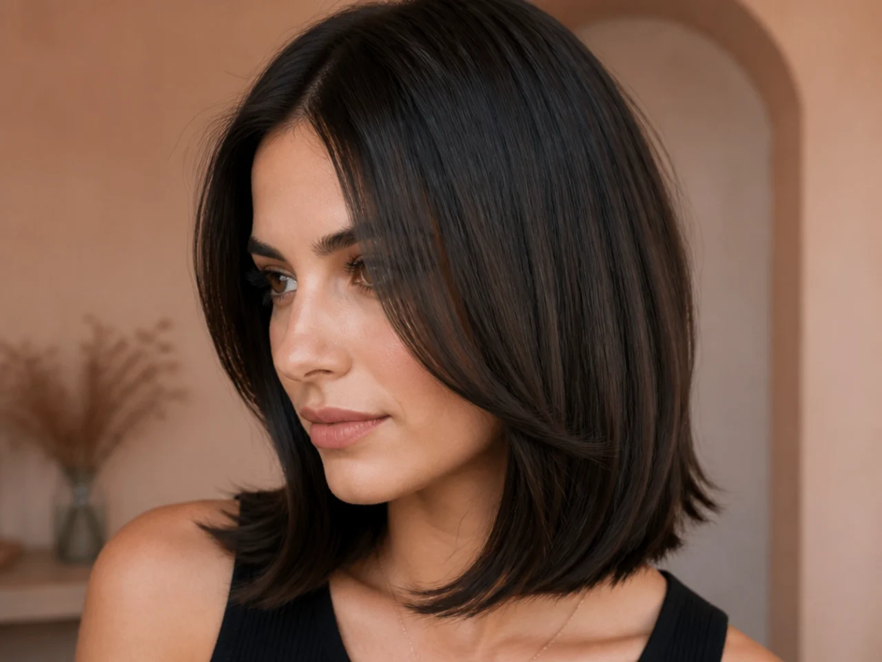 A front section cut on a downward diagonal from cheekbone toward the jawline