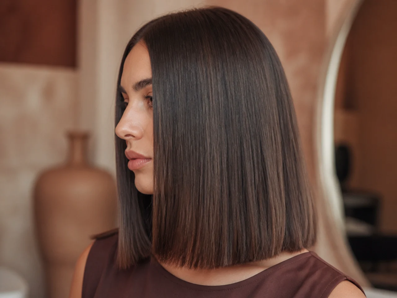 A side section combed straight down and cut to meet the back length