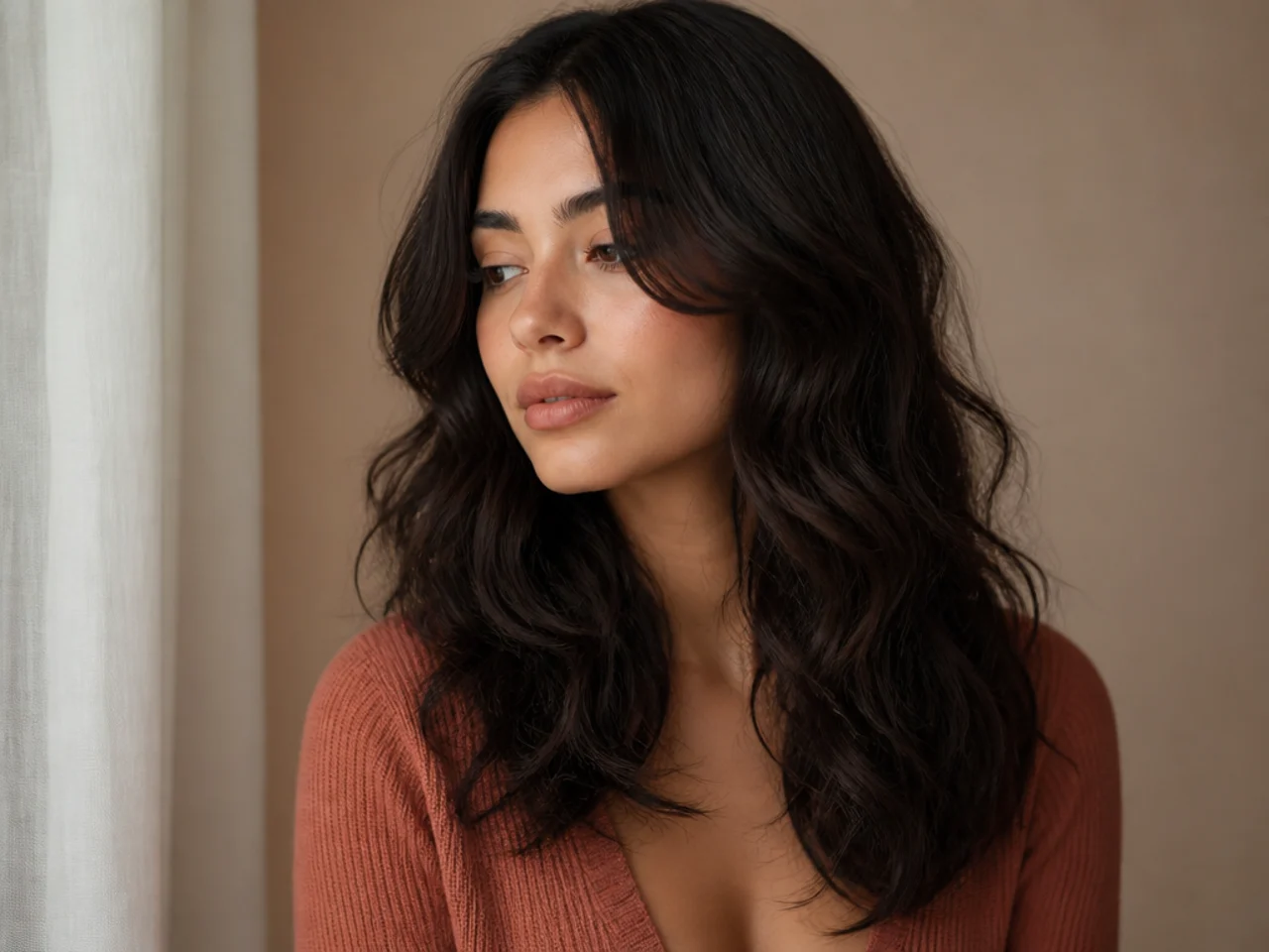 Naturally wavy hair with the layer boundary softened by the bend