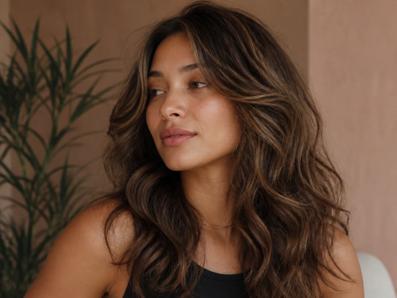 A grown out wavy butterfly cut where the two lengths have merged into one shape