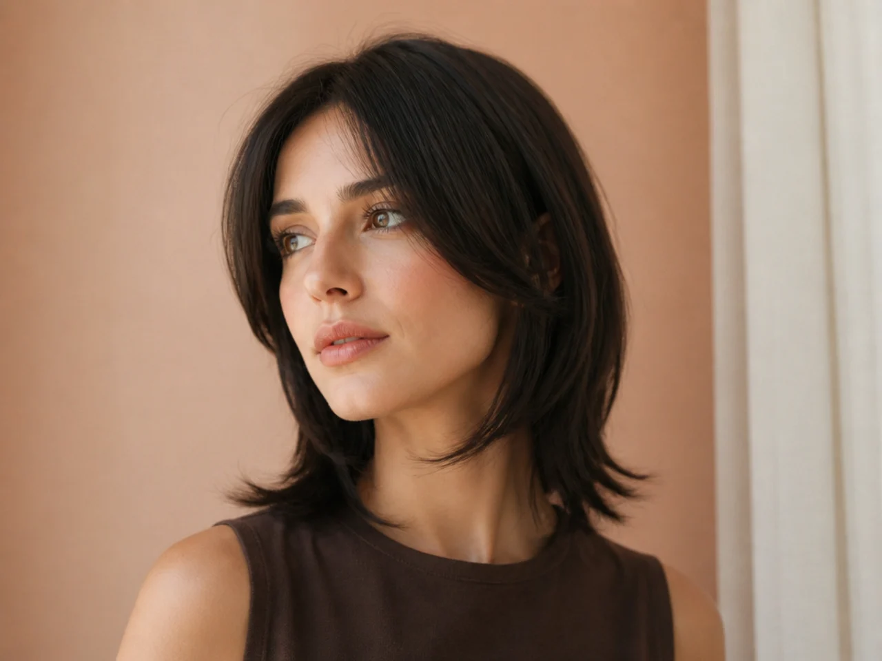 A short butterfly cut on straight hair