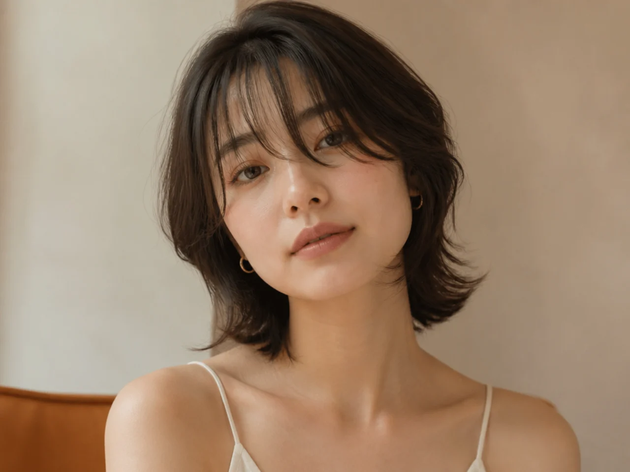 A short butterfly cut with wispy see through bangs