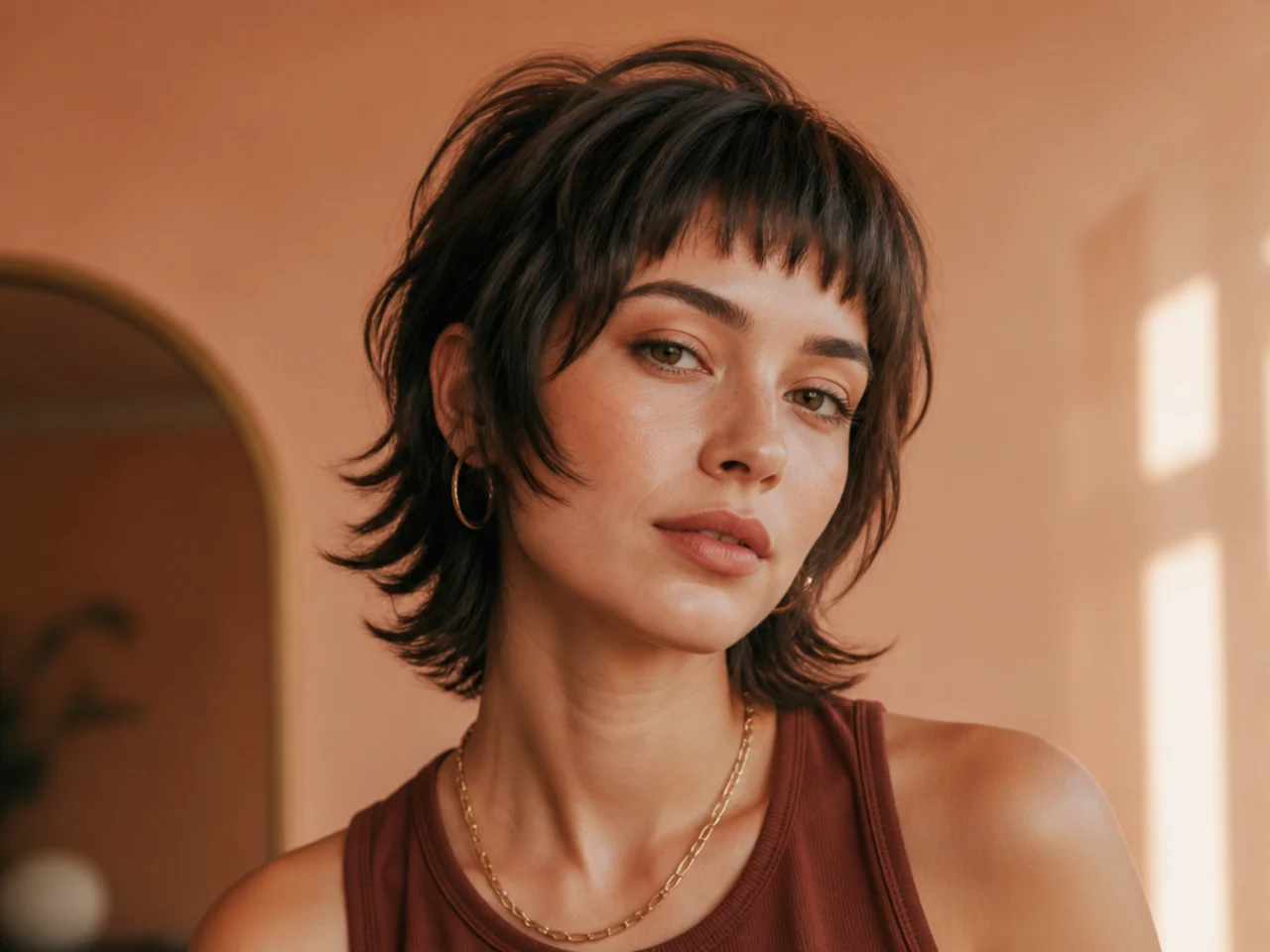A short butterfly cut with micro bangs