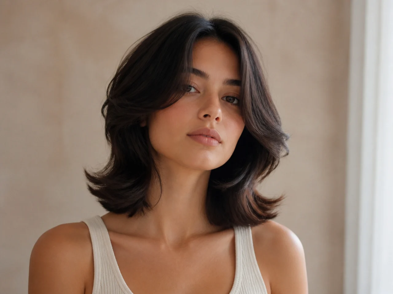 A short butterfly cut with a middle part