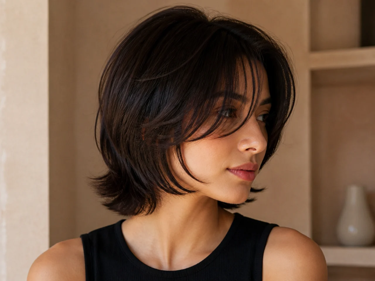 A short butterfly cut with flicked ends