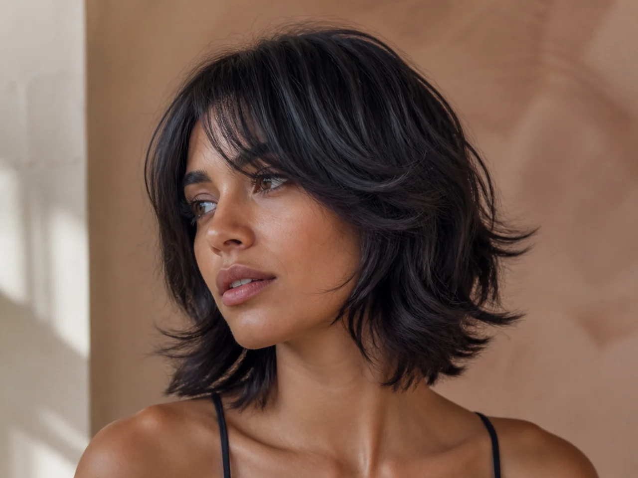 An air dried short butterfly cut
