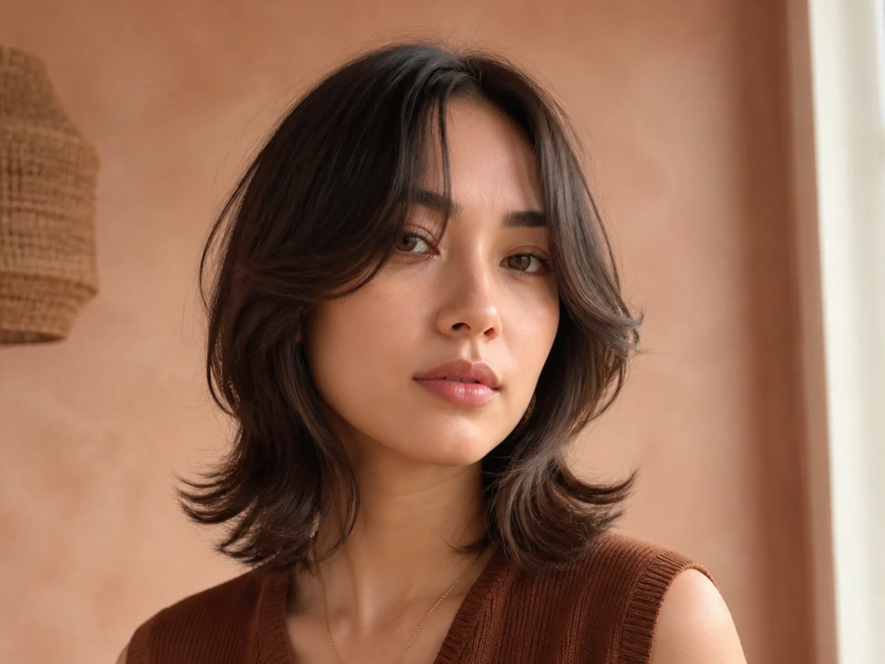 Soft tapered curtain bangs on a short butterfly cut