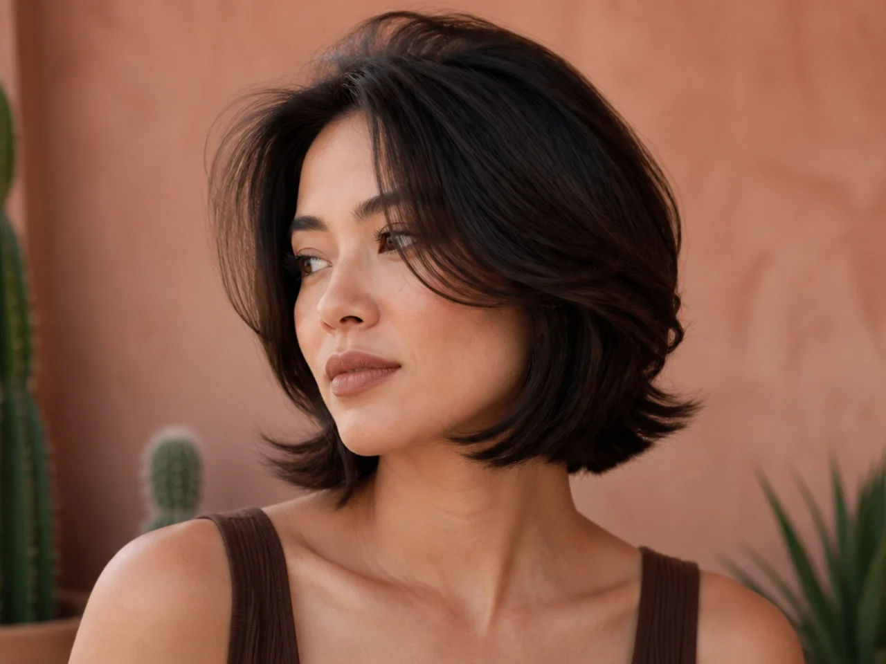 A short bob length butterfly cut with two clear lengths