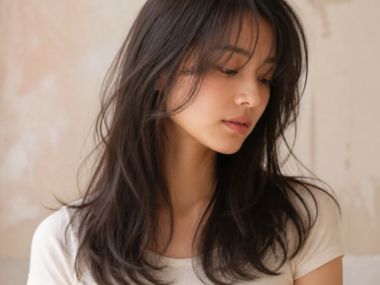 Over layered fine hair with wispy see through ends