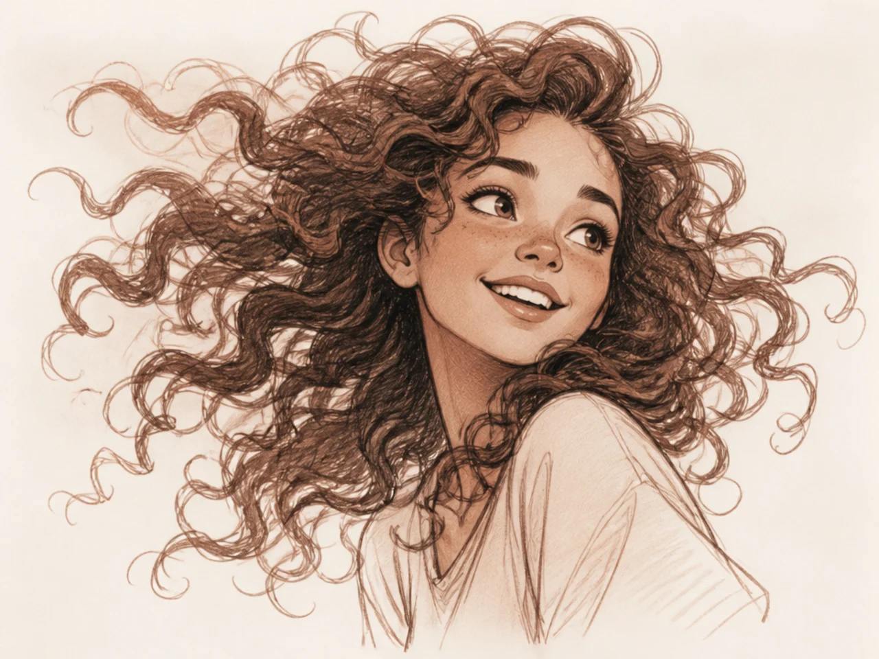 Cartoon curly hair in motion