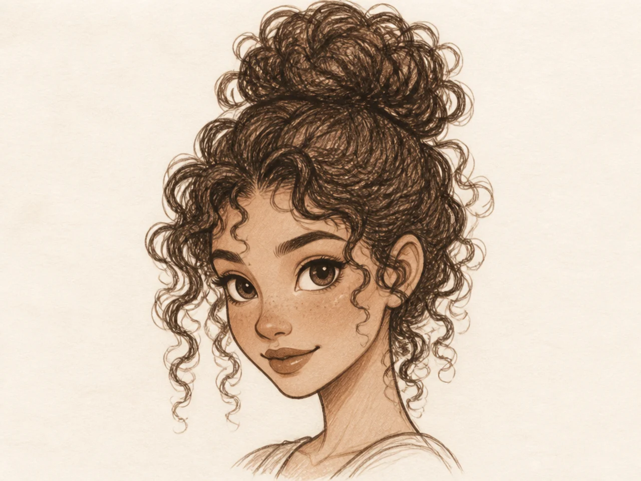 Cartoon curly hair tied up