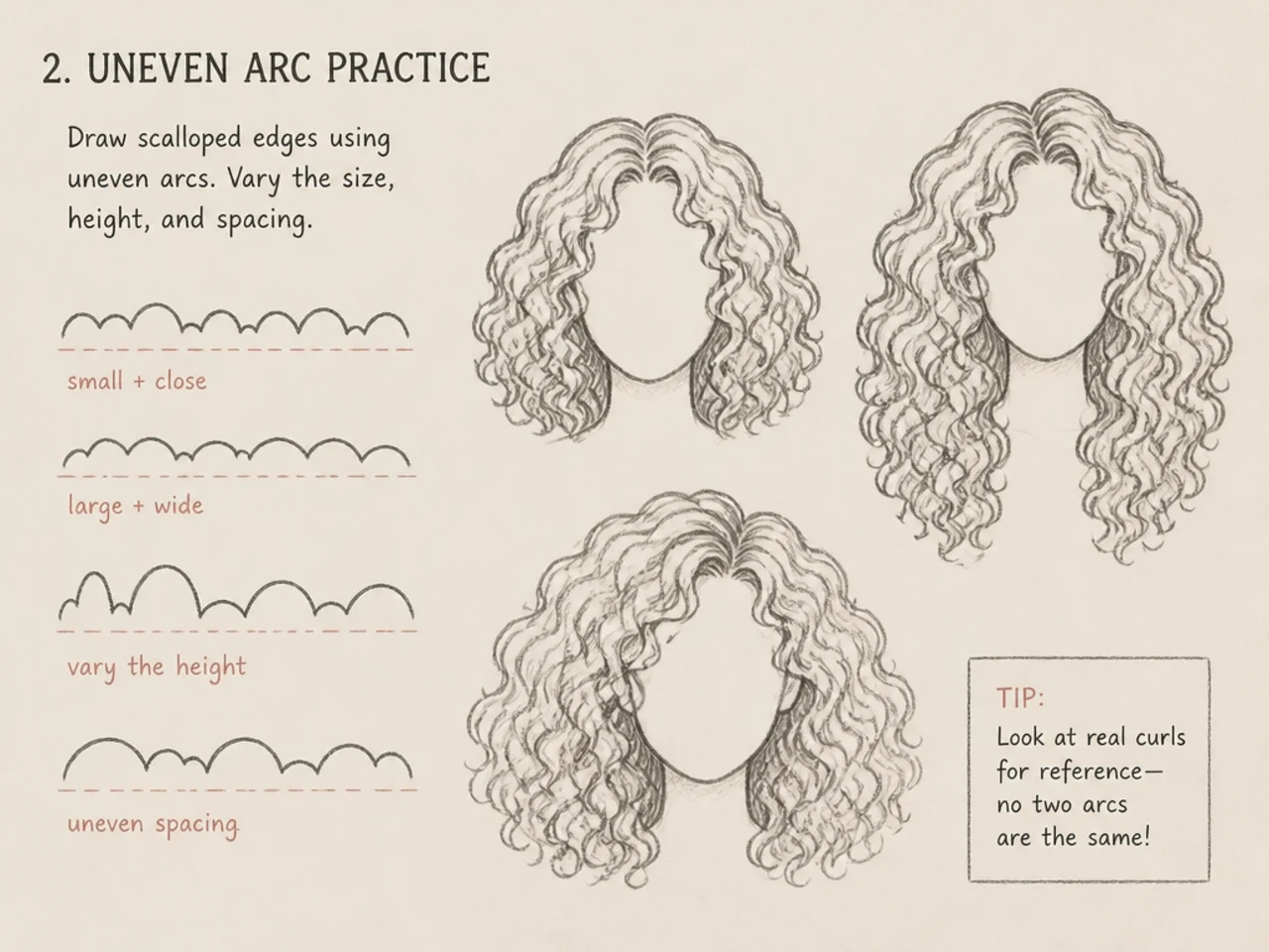 A practice page of uneven scalloped edges
