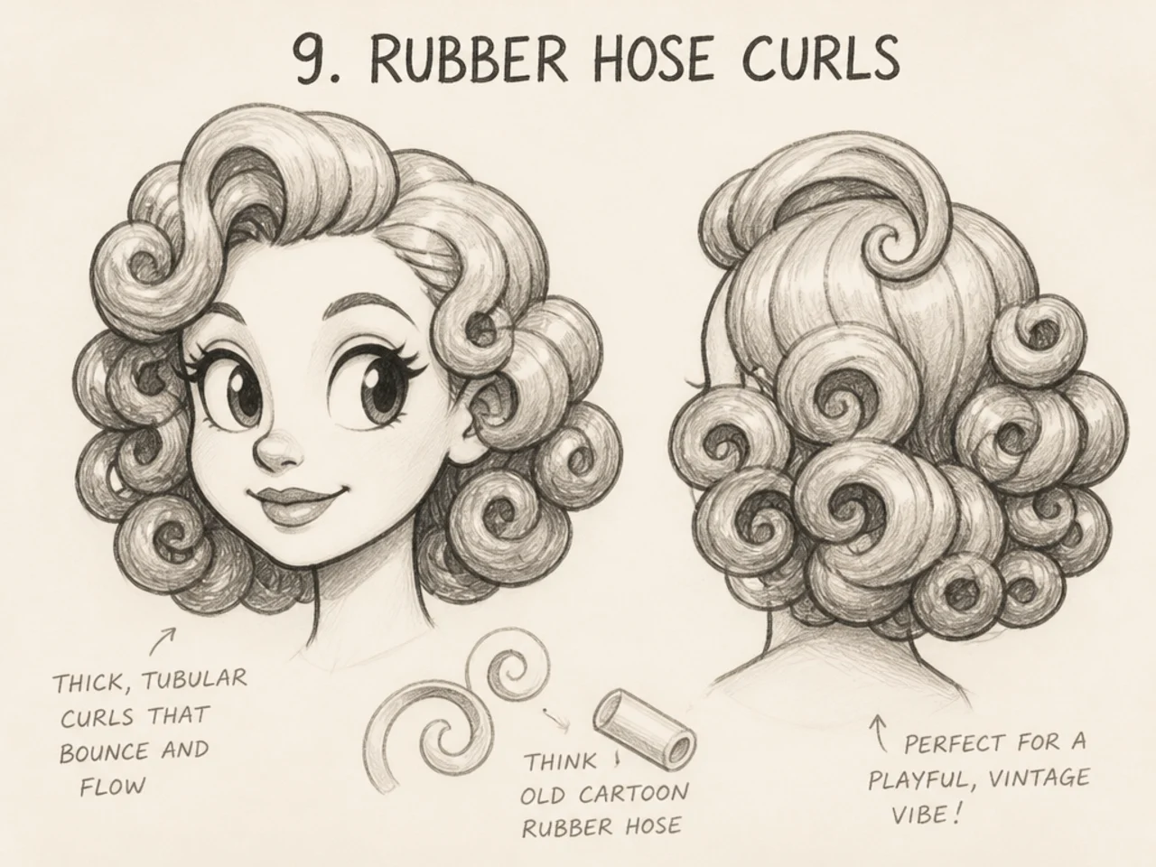 Rubber-hose style cartoon curls