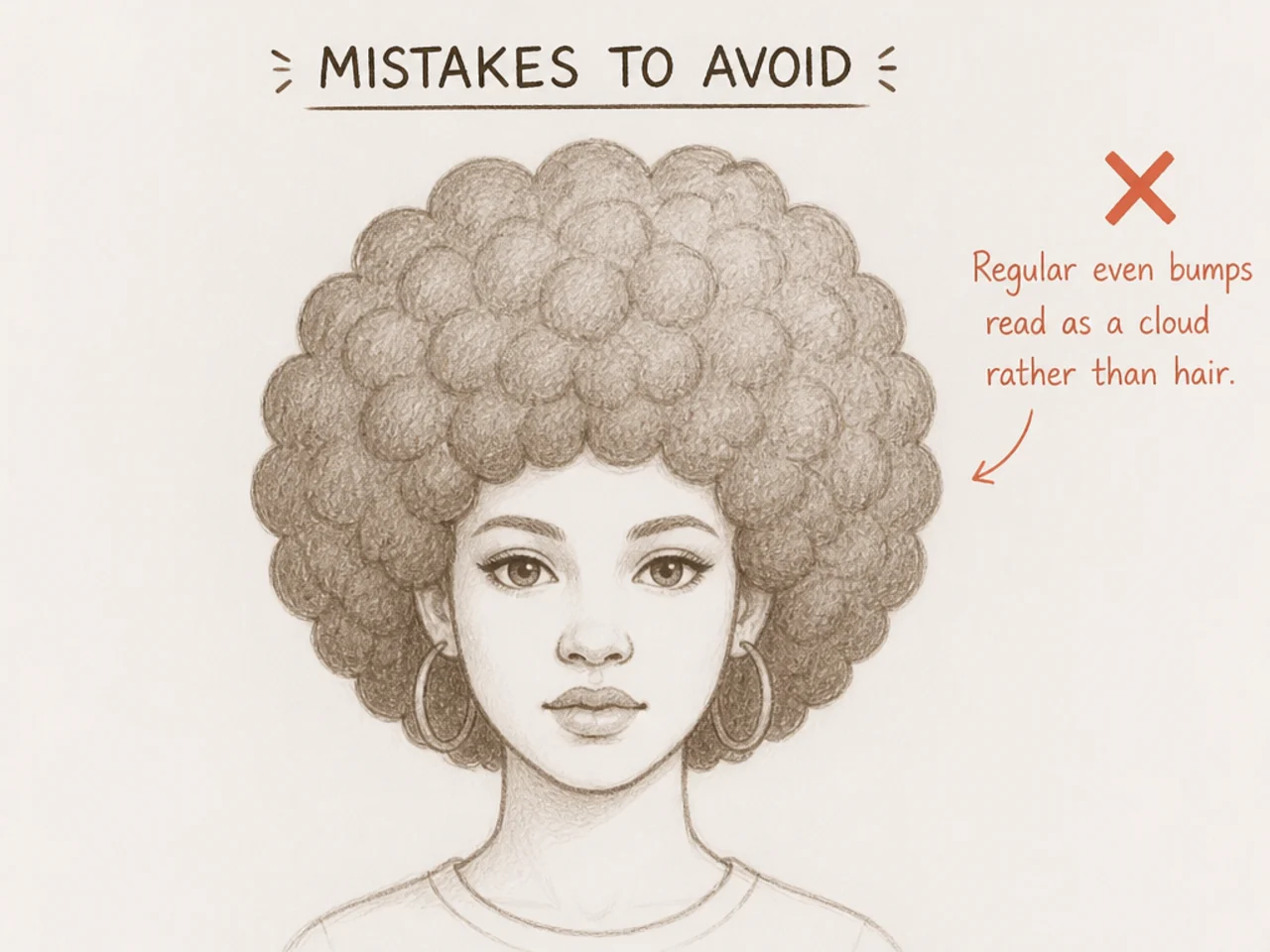 Regular even bumps reading as a cloud rather than hair