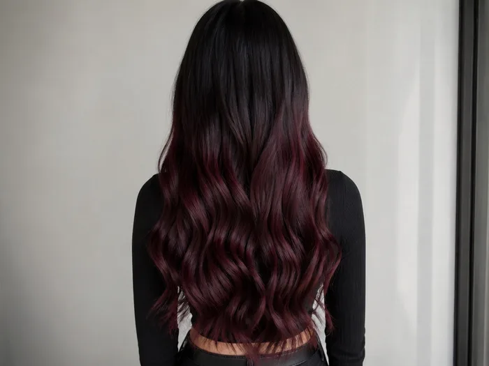 Cherry cola ombre melt from dark roots to cherry ends