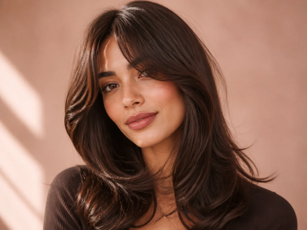 20. Chocolate Brown with Curtain Bangs