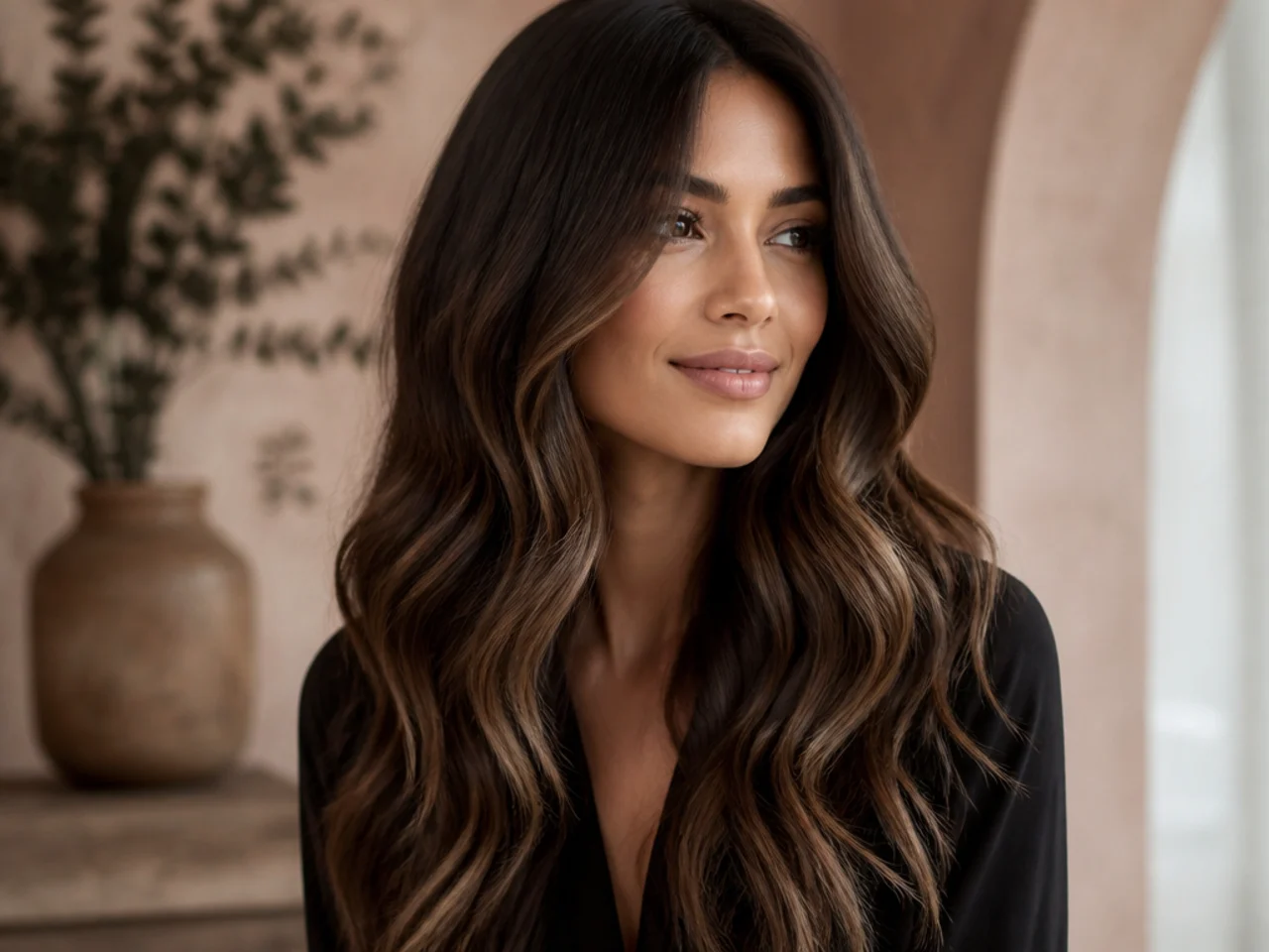 36. Chocolate Brown with Soft Balayage